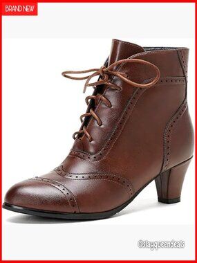 Chunky Mid Heel Ankle Boots with Side Zipper and Lace Up Victorian Style